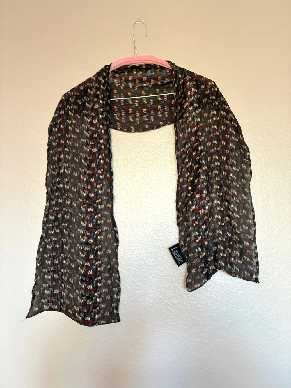 J. Garcia 100% Silk Lightweight Red/Black/White/Yellow Patterned Scarf Artsy